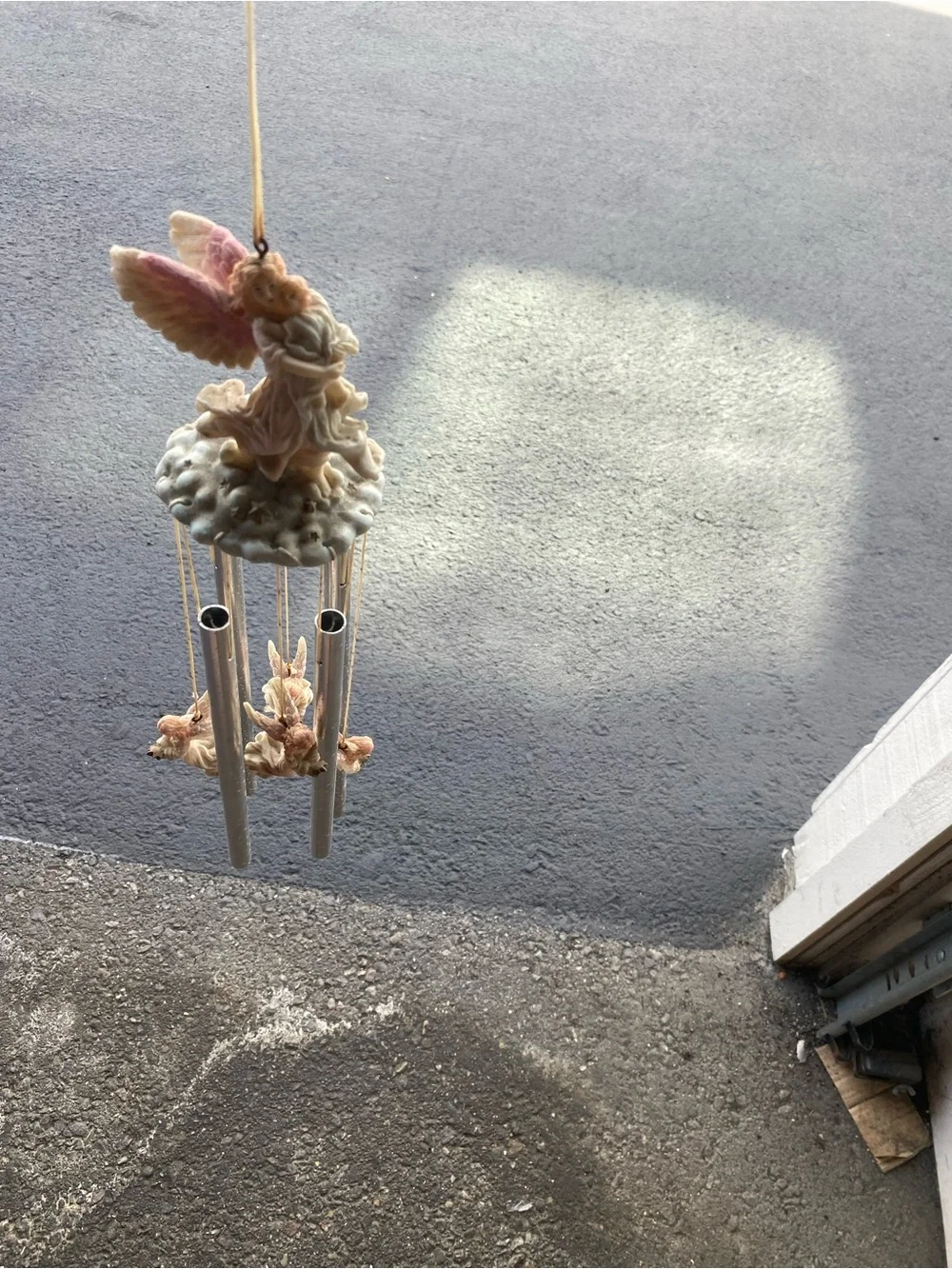Vintage Resin Angel Holding Baby Wind Chime Cloud Stars Cherub Decor
